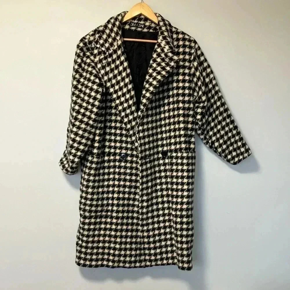 Steve By Searle Houndstooth Wool Coat Made In Usa Size 10